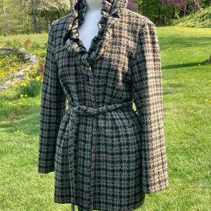 Zsa Zsa Green Plaid Tie Coat w/Ruffle Collar